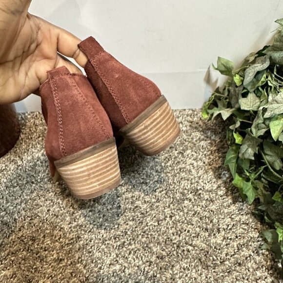 Lucky Brand Fimberly Slip On Ankle Boots Booties Maroon Red Suede Womens Size 8 - Picture 4 of 7